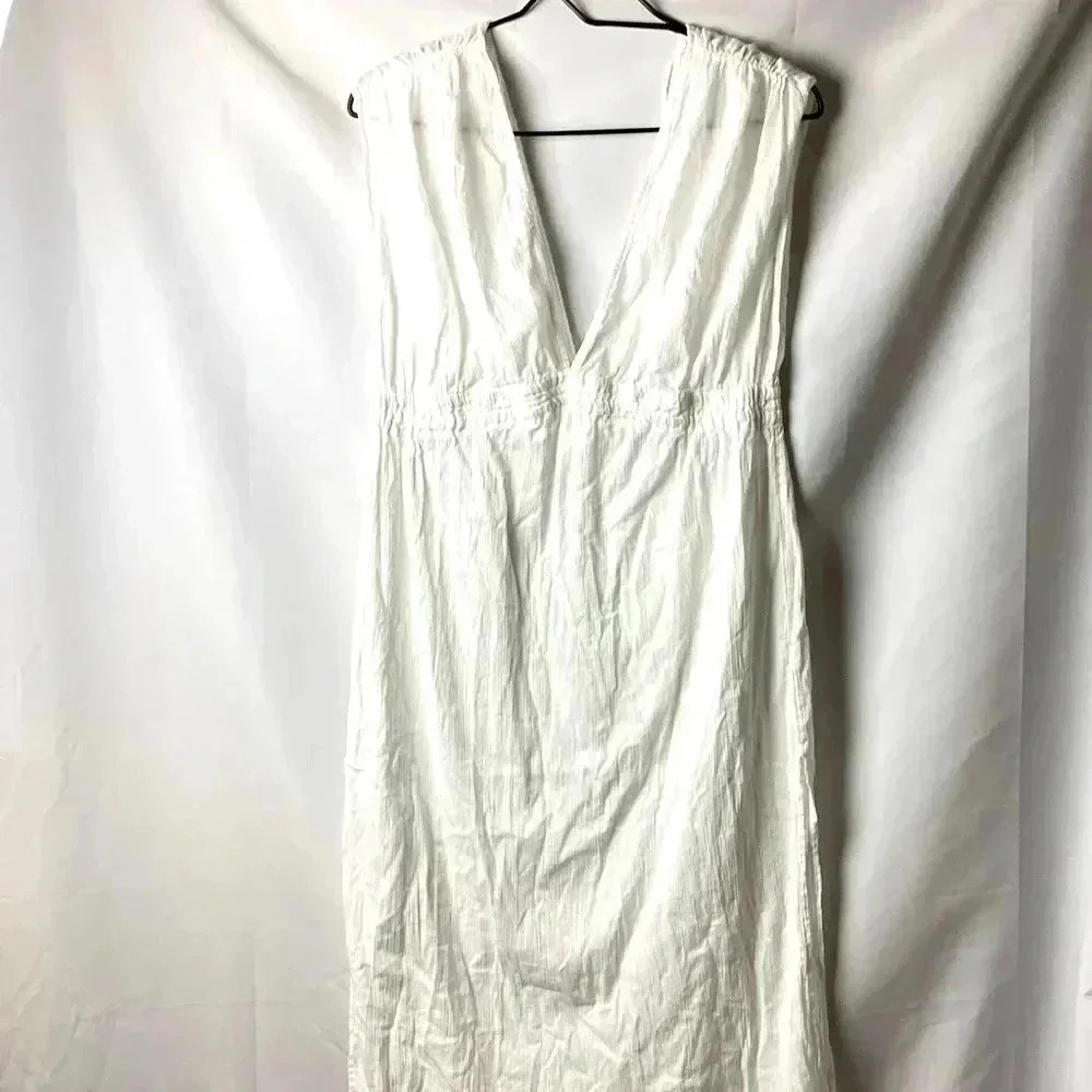 MONA SOL WO SIZE MEDIUM WHITE LONG BEACH COVER UP / DRESS 100% COTTON SIDE SLITS